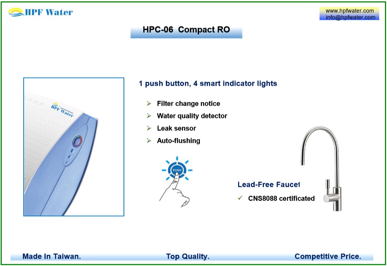 Compact RO with Filter Changing notice,  Water Quality Detector, Leaking Sensor,  Auto-flushing Functions